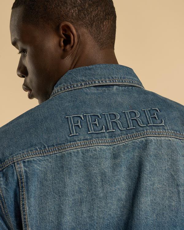 Gianfranco Ferre Logo Embossed Classic Denim Jacket Dark Blue