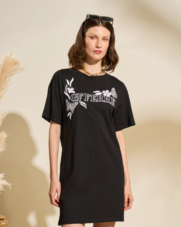 Gianfranco Ferre Logo Graphic Cotton T-Shirt Dress Black