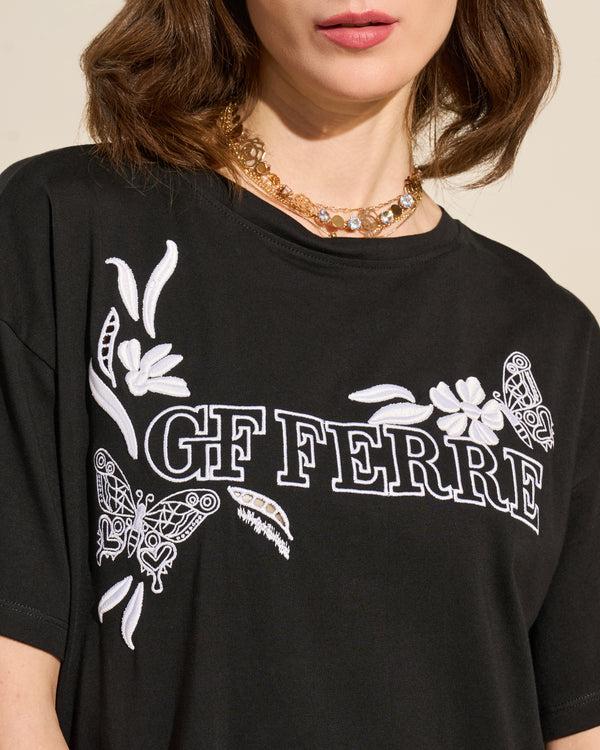 Gianfranco Ferre Logo Graphic Cotton T-Shirt Dress Black