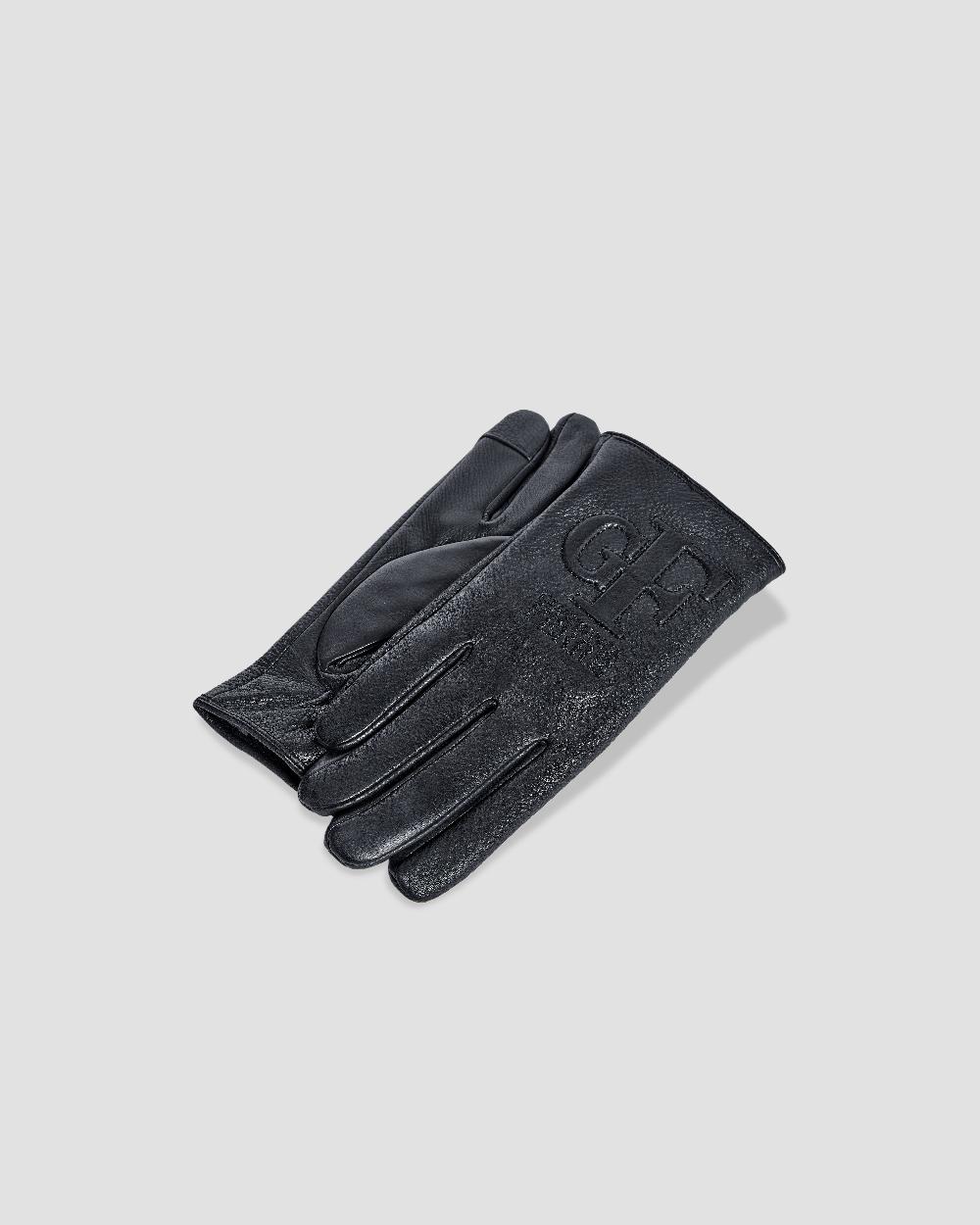 Gianfranco Ferre Logo Monogram Leather Gloves Black