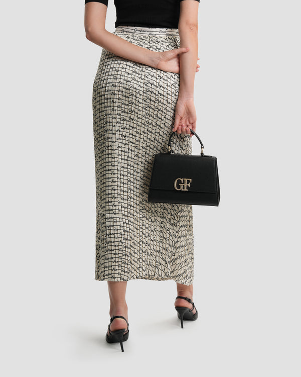 Gianfranco Ferre Logo Striped Pleated Midi Skirt Beige