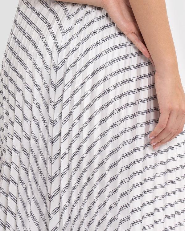 Gianfranco Ferre Logo Striped Pleated Midi Skirt White