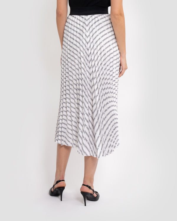 Gianfranco Ferre Logo Striped Pleated Midi Skirt White