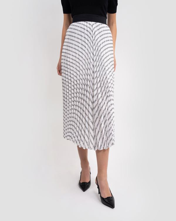 gianfranco ferre Logo Striped Pleated Midi Skirt White