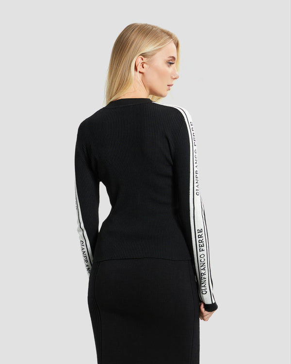 Gianfranco Ferre Logo Tapered Sleeve Knitwear Black