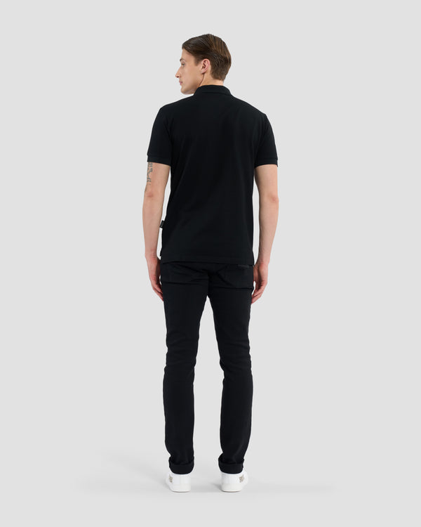 Gianfranco Ferre Matte Metal Brand Embellished Polo Shirt Black