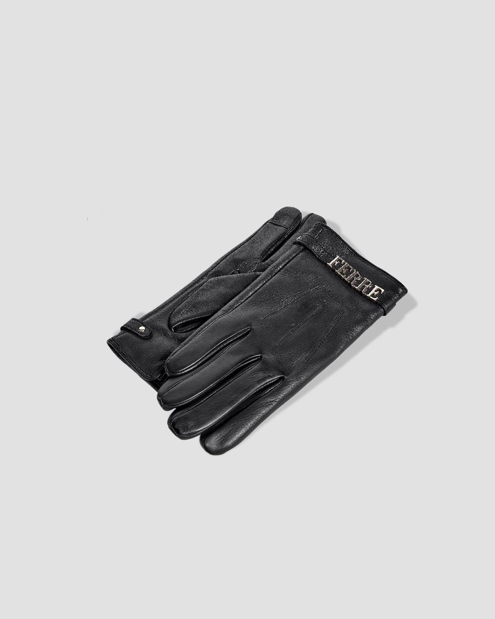 Gianfranco Ferre Metal Brand Embellished Gloves Black