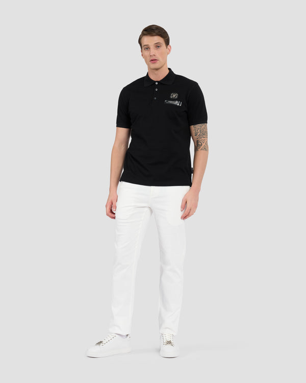 Gianfranco Ferre Metal Brand Embellished Polo Shirt Black