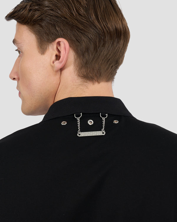 Gianfranco Ferre Metal Brand Embellished Polo Shirt Black