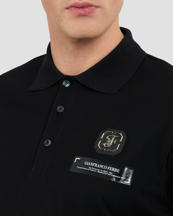 Gianfranco Ferre Metal Brand Embellished Polo Shirt Black