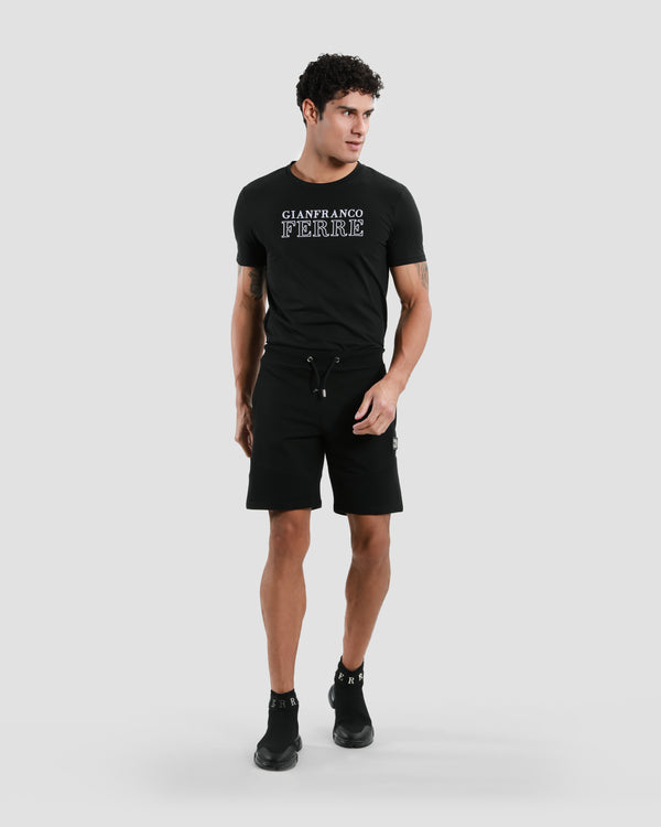 Gianfranco Ferre Metal Brand Embellished Track Shorts Black
