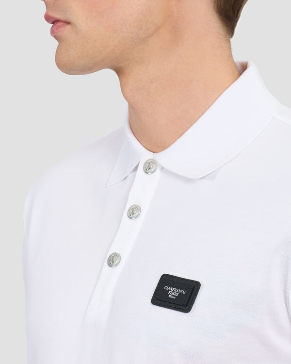 Gianfranco Ferre Metal Brand Patched Chest Polo Shirt White