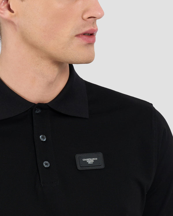 Gianfranco Ferre Metal Brand Patched Polo Shirt Black