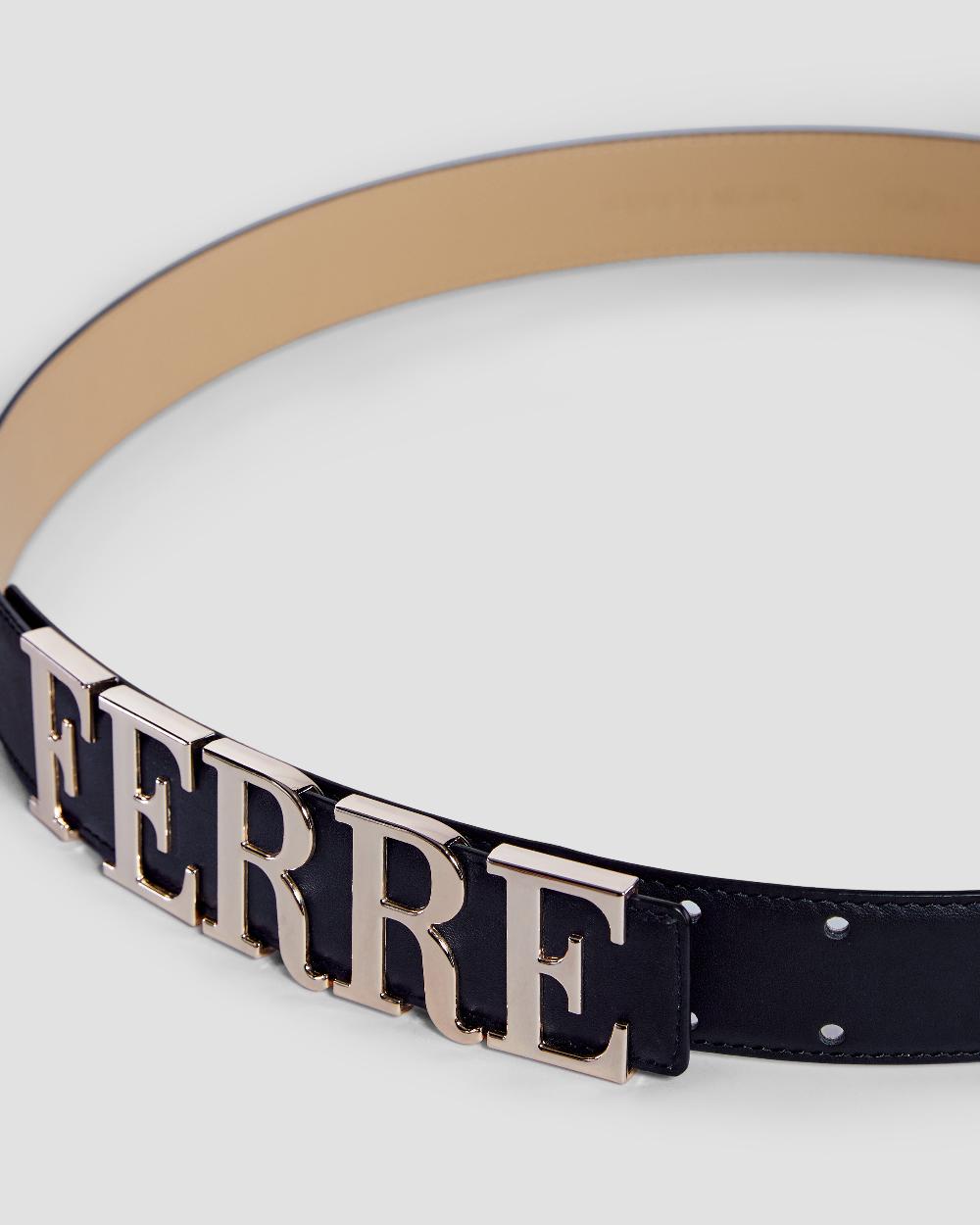 Gianfranco Ferre Metal Branding Leather Belt Black & Beige