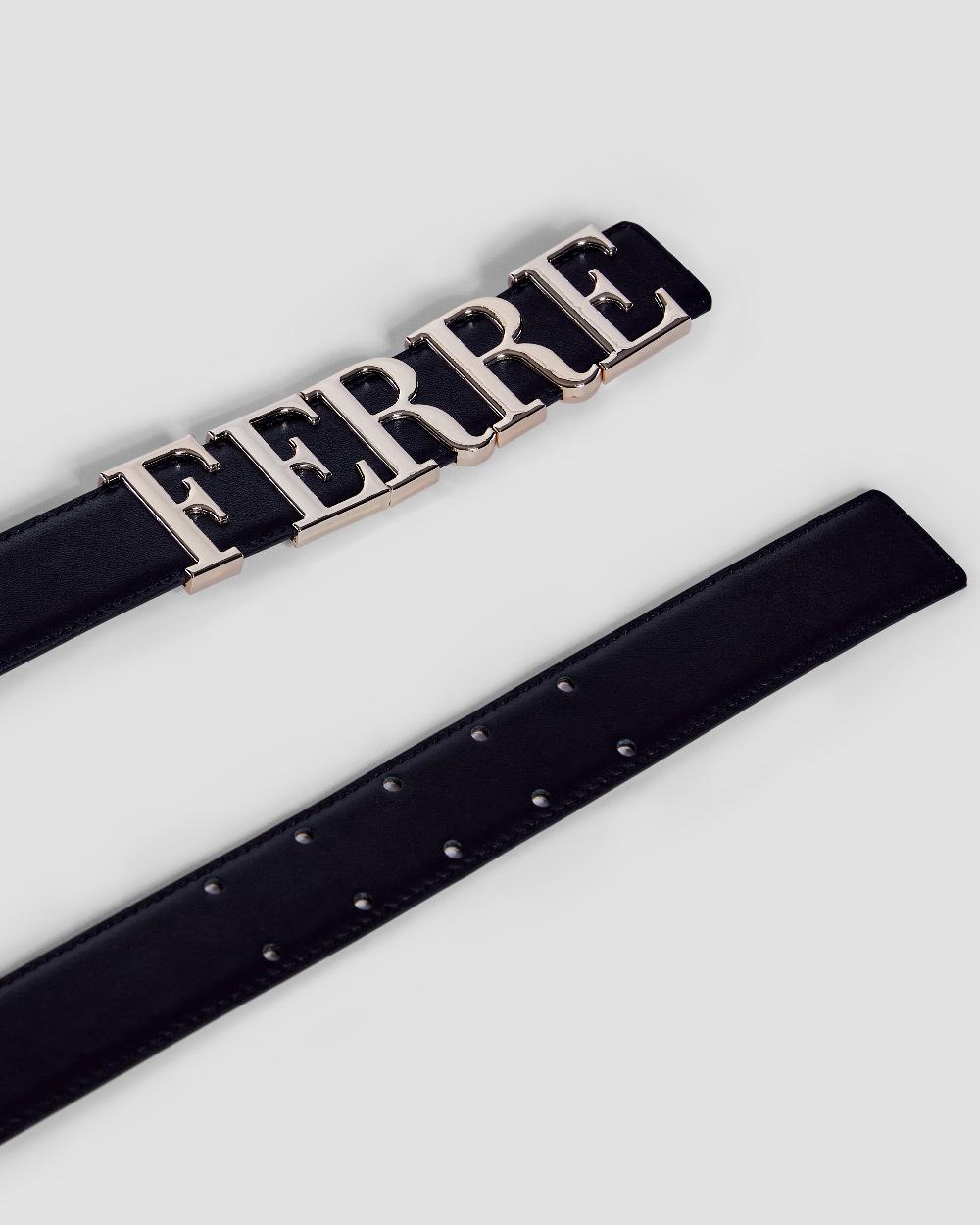 Gianfranco Ferre Metal Branding Leather Belt Black & Beige