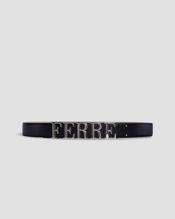 gianfranco ferre Metal Branding Leather Belt Black & Beige