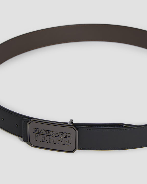 Gianfranco Ferre Metal Branding Square Buckle Belt Black & Brown