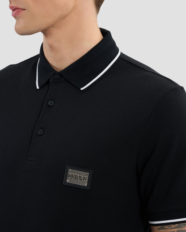 Gianfranco Ferre Metal Ferré Patched Polo Shirt Black