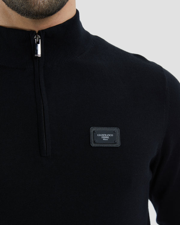 Gianfranco Ferre Metal Logo Patched Chest Sweater Black