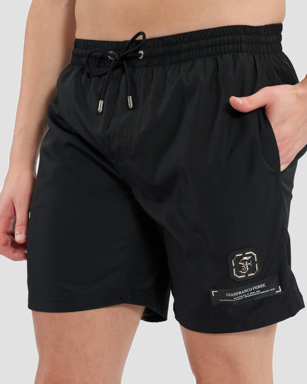 Gianfranco Ferre Metal Monogram Embellished Swim Shorts Black