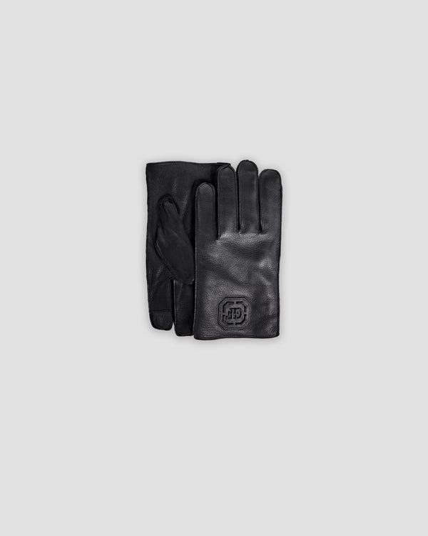 gianfranco ferre Metal Monogram Leather Gloves Black
