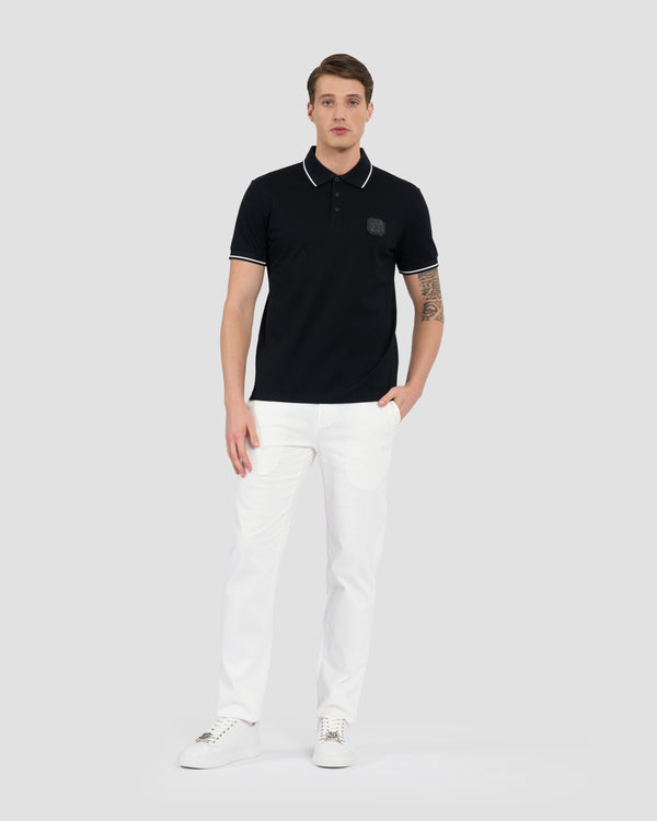 Gianfranco Ferre Metal Monogram Patched Polo Shirt Black