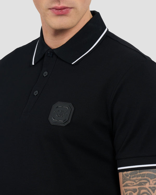 Gianfranco Ferre Metal Monogram Patched Polo Shirt Black