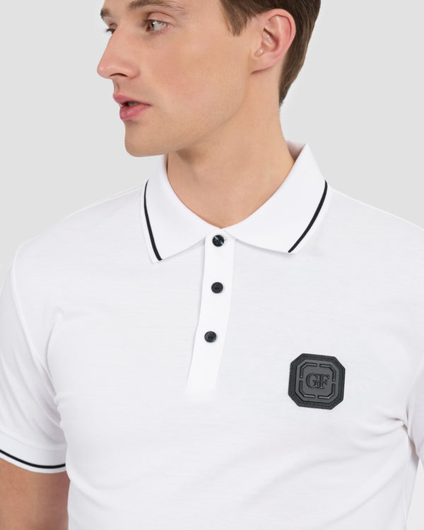 Gianfranco Ferre Metal Monogram Patched Polo Shirt White
