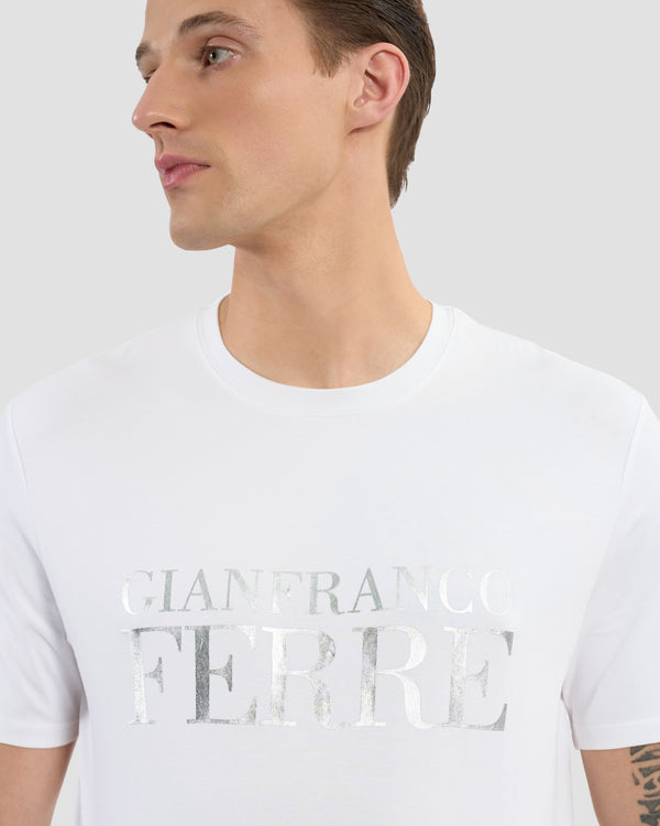Gianfranco Ferre Metallic Brand Print Front T-Shirt White