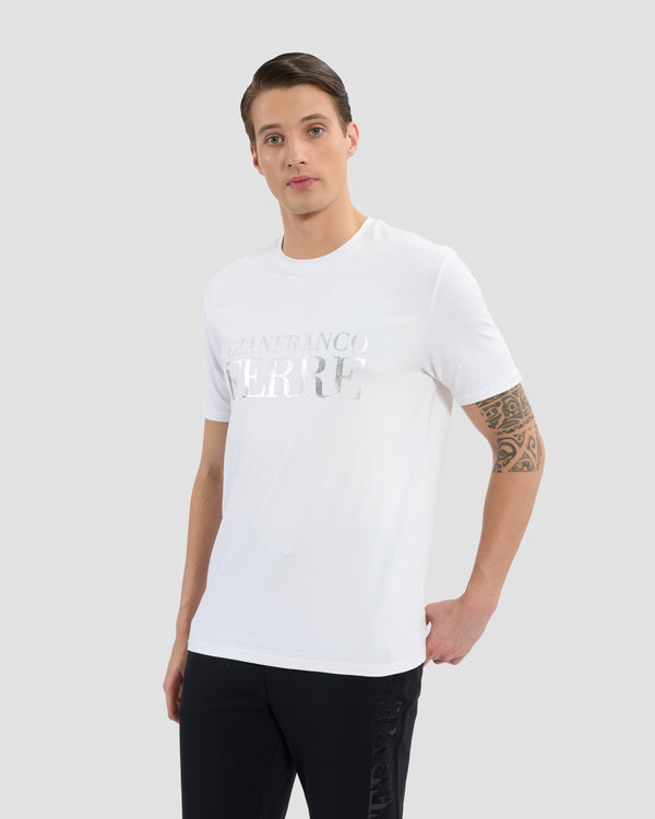 gianfranco ferre Metallic Brand Print Front T-Shirt White