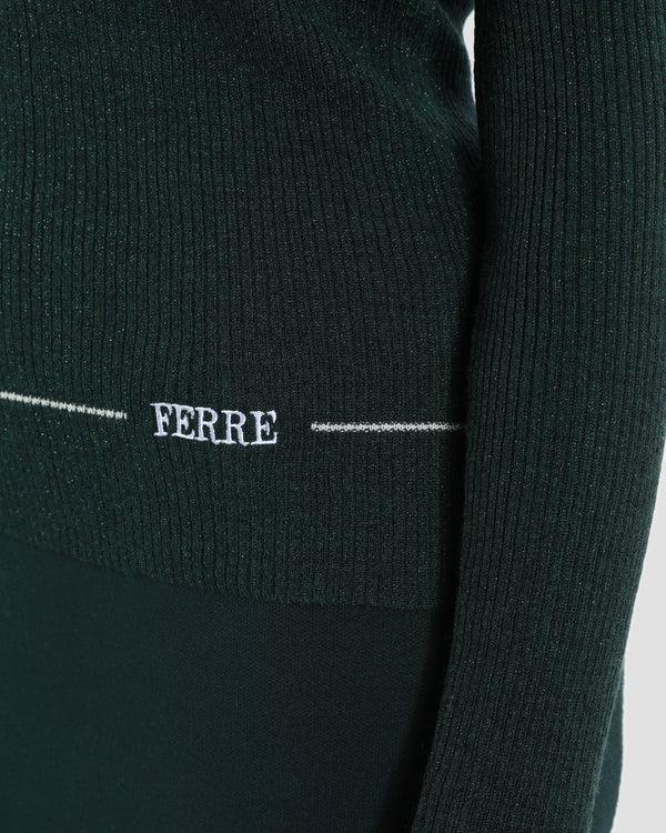 Gianfranco Ferre Metallic Embroidered Hem Sweater Dark Green