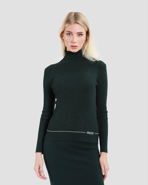 gianfranco ferre Metallic Embroidered Hem Sweater Dark Green