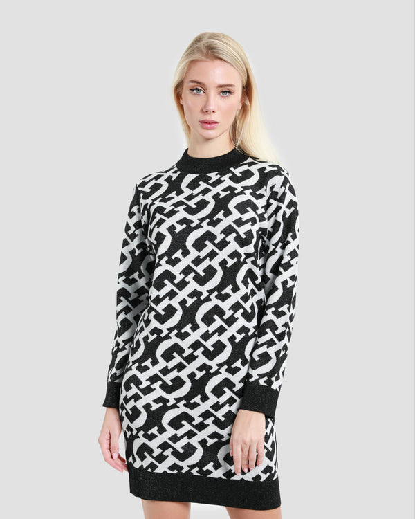 Gianfranco Ferre Metallic Monochrome Knit Dress Black
