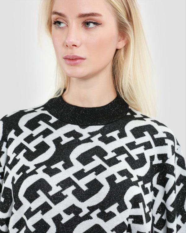 Gianfranco Ferre Metallic Monochrome Knit Pullover Black