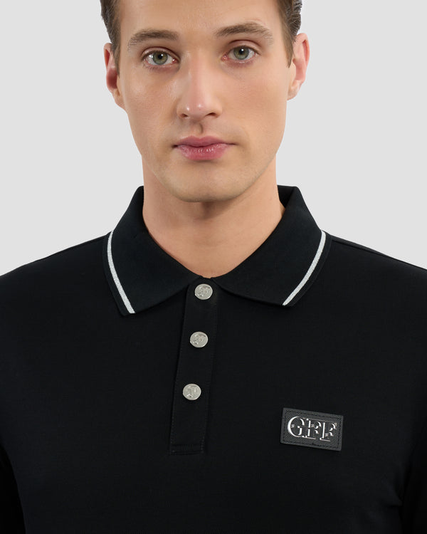 Gianfranco Ferre Metallic Trim Accented Polo Shirt Black
