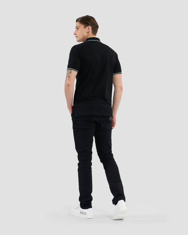 Gianfranco Ferre Metallic Trim Accented Polo Shirt Black