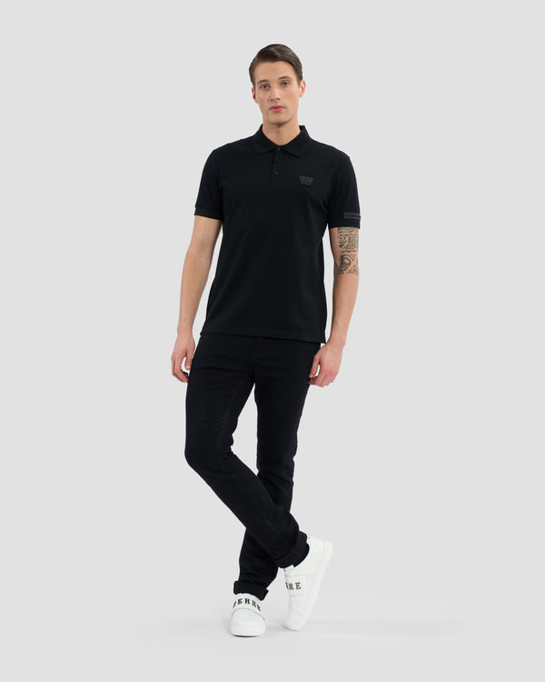 Gianfranco Ferre Monochrome Brand Embellished Sleeve Polo Shirt Black