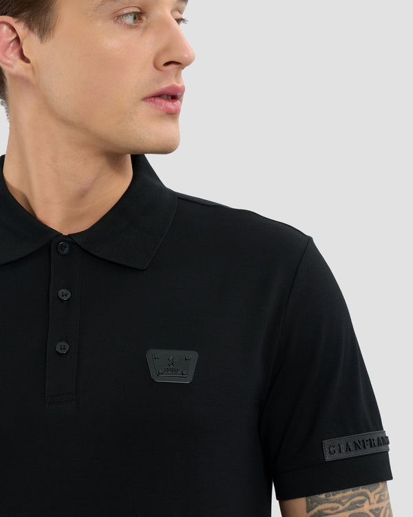 Gianfranco Ferre Monochrome Brand Embellished Sleeve Polo Shirt Black