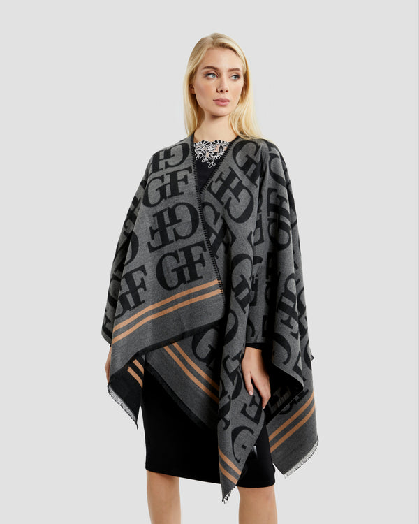 Gianfranco Ferre Monochrome Contrast Lined Poncho Dark Grey