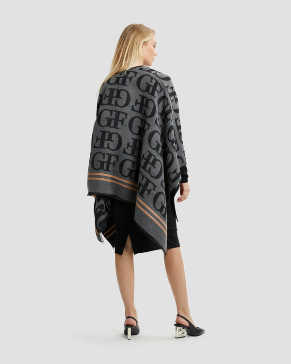 Gianfranco Ferre Monochrome Contrast Lined Poncho Dark Grey