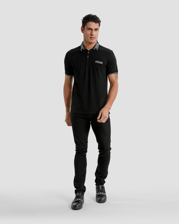 Gianfranco Ferre Monochrome Logo Embroidered Polo Shirt Black