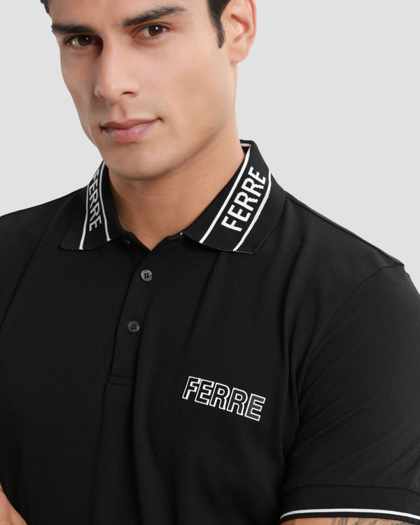 Gianfranco Ferre Monochrome Logo Embroidered Polo Shirt Black