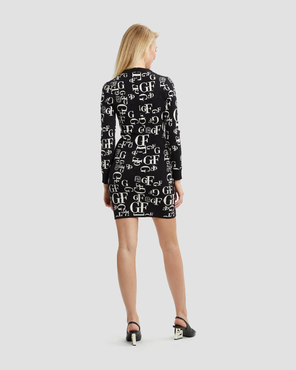 Gianfranco Ferre Monochrome Monogram Long Sleeve Dress Black