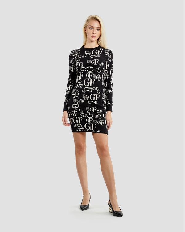 gianfranco ferre Monochrome Monogram Long Sleeve Dress Black