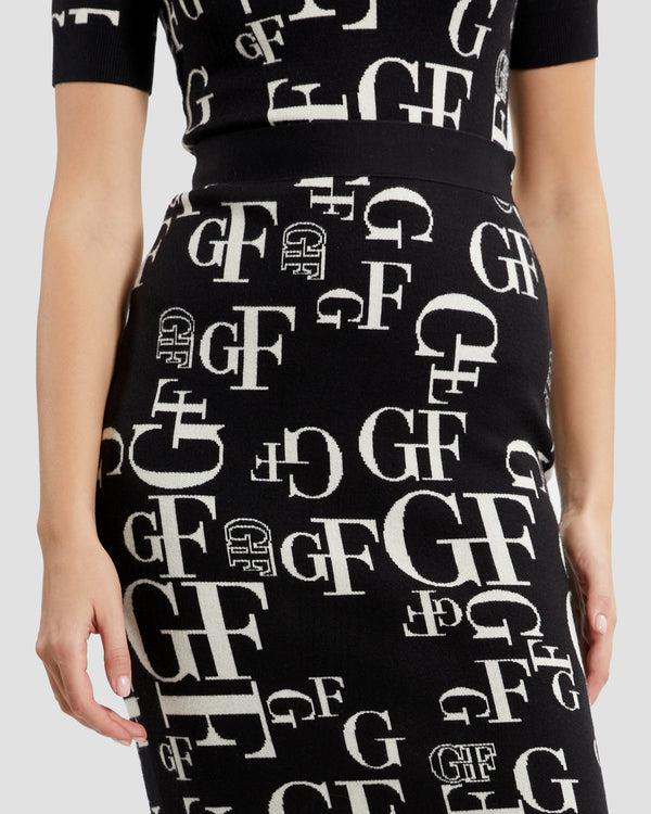 Gianfranco Ferre Monochrome Monogram Pencil Skirt Black