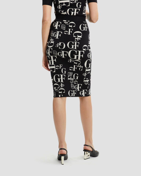 Gianfranco Ferre Monochrome Monogram Pencil Skirt Black