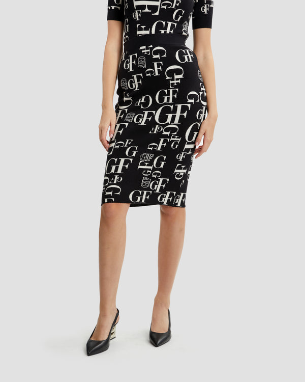 gianfranco ferre Monochrome Monogram Pencil Skirt Black