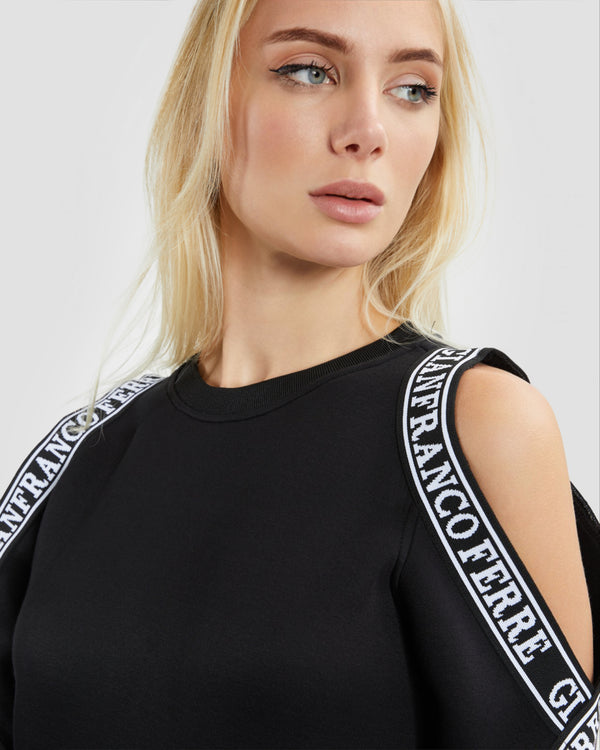 Gianfranco Ferre Monochrome Tapered Cold-Shoulder Dress Black