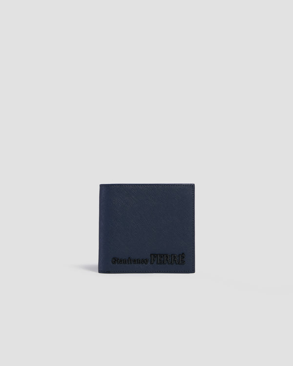 gianfranco ferre Monochrome Textured Bifold Wallet - Eight Slots Navy