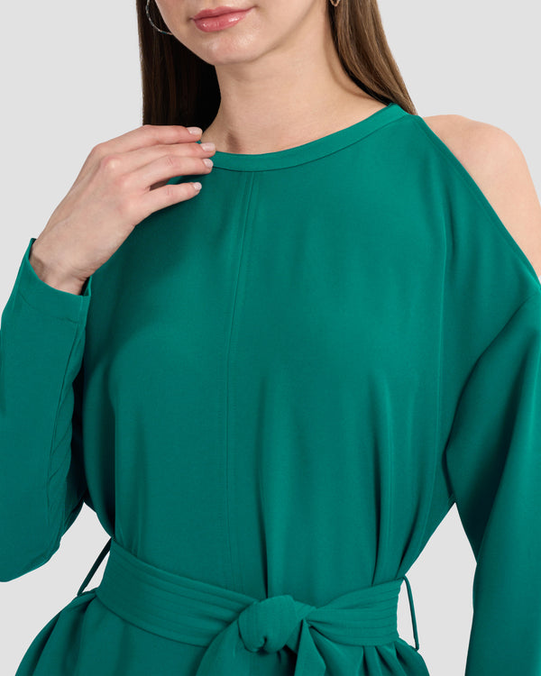 Gianfranco Ferre Monogram Embellished Cold-Shoulder Top Teal